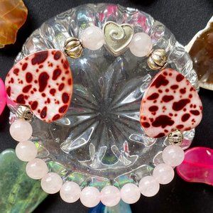Rose Quartz and Heart Shaped Mother-of-Pearl Precious Stone Bracelet